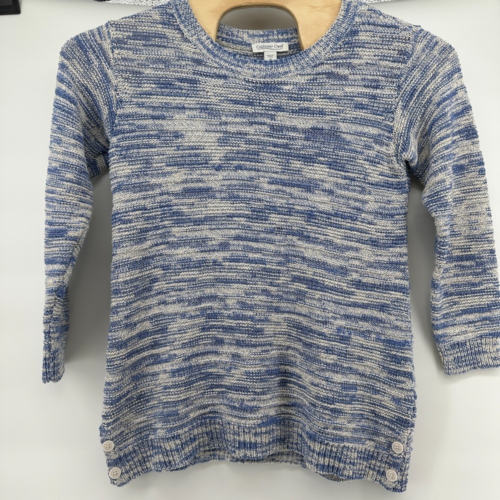 Coldwater Creek Women's Cotton Blue Marble Pullover Knit Sweater Size Medium